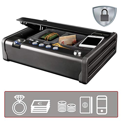 MASTER LOCK Caja Fuerte Compacta Biométrica [Apertura con Huella Dactilar y Combinación] MLD08EB - Ideal para objetos de valor, dispositivos electrónicos, pequeños, arma corta