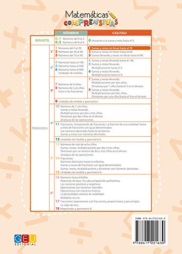 Matemáticas comprensivas. Cálculo 1 / Editorial GEU / 1º Primaria / Aprendizaje del cálculo / Recomendado como apoyo (Niños de 6 a 7 años)
