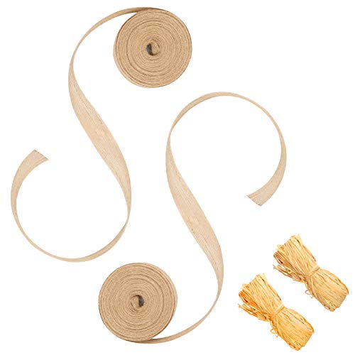 Matogle Cinta de Arpillera 2 Rollos de Yute Natural 10m con 2 Rollos de Rafia natural Artesanía Manualidades Bricolaje Decoración Estilo Rústico y Vintage Navidad Rellenar y Envolver Cajas de Regalo