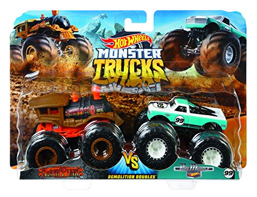 Mattel - Hot Wheels Monster Truck Duos FYJ64 de Demolición, modelos aleatorios, paquete de 2, modelos surtidos