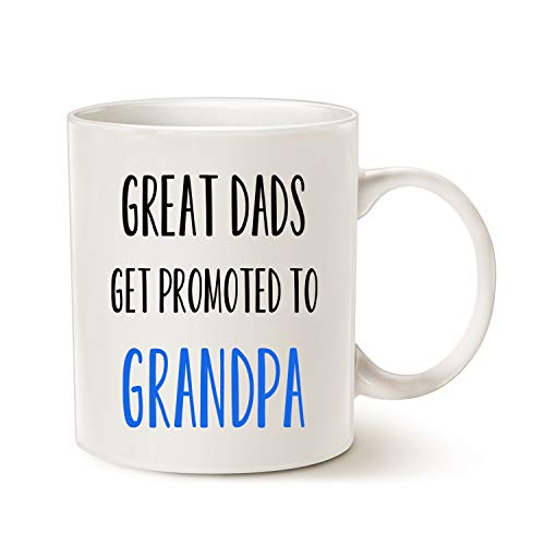 mauag taza divertida abuelo taza de café – regalos de Navidad gran padres GET ascendido a abuelo. – mejores regalos para el abuelo taza de porcelana color blanco, 14 oz