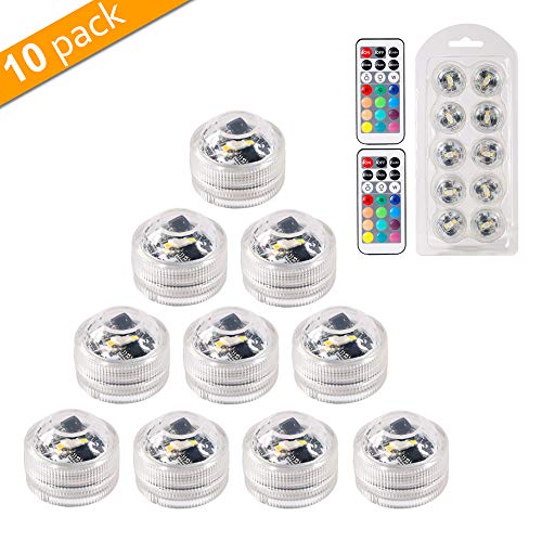 MAVIE 10 pcs Sumergible Luces LED Luces Subacuáticas Impermeable SMD 3528 RGB Humor Luces con Control Remoto IR para Vaso, Tazones, Piscina, Acuario y Decoración de Fiesta