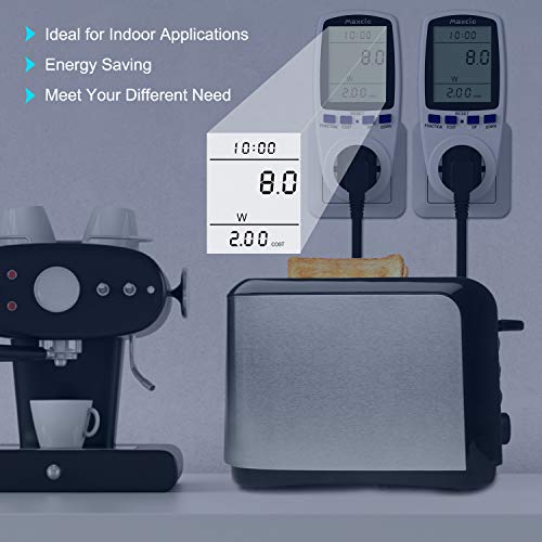 Maxcio Medidor de Consumo de Energía, Monitor de electricidad Recargable con Pantalla LCD Grande, 7 Modos Medidor de Consumo Electrico con Protección contra Sobrecarga, Costos de Electricidad