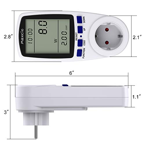 Maxcio Medidor de Consumo de Energía, Monitor de electricidad Recargable con Pantalla LCD Grande, 7 Modos Medidor de Consumo Electrico con Protección contra Sobrecarga, Costos de Electricidad