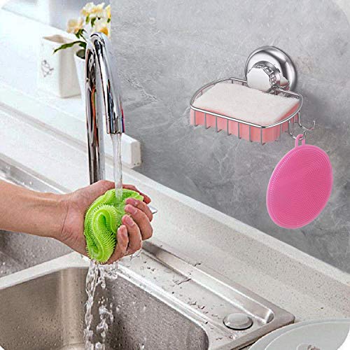 MaxHold Cesta de jabón Perforaciones/ventosas - Jabonera con 2 Ganchos - Sistema de vacío - Acero Inoxidable Nunca se oxida - para baño y Cocina