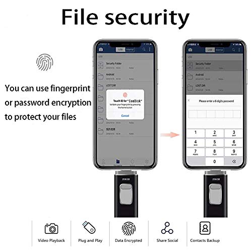 maxineer 256GB Memoria USB Pendrive para iPhone Android iPad iPod Computadoras Laptops 3 en 1 Flash Drive USB 3.0 (Negro)