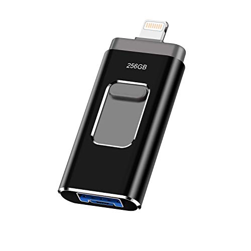 maxineer 256GB Memoria USB Pendrive para iPhone Android iPad iPod Computadoras Laptops 3 en 1 Flash Drive USB 3.0 (Negro)
