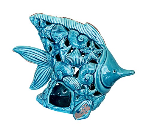 MAXIOCCASIONI Figura Farol decoración de portavelas cerámica Turquesa Pescado Marinero