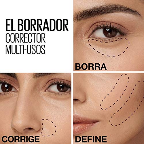 Maybelline Corrector de Ojeras, Bolsas e Imperfecciones Borrador Ojos Tono 02 Nude pieles claras, 6.8 ml