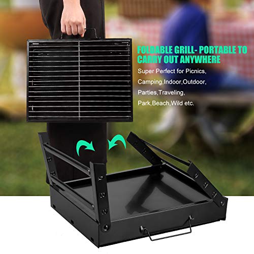 Mbuynow Barbacoa Portátil de Acero Inoxidable,Mini Barbecue con Rejilla Portátil Plegable Barbacoa de Exteriores (3-5 Personas) para BBQ, Picnic, Acampadas, Camping