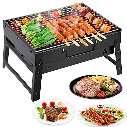 Mbuynow Barbacoa Portátil de Acero Inoxidable,Mini Barbecue con Rejilla Portátil Plegable Barbacoa de Exteriores (3-5 Personas) para BBQ, Picnic, Acampadas, Camping