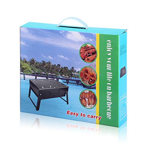 Mbuynow Barbacoa Portátil de Acero Inoxidable,Mini Barbecue con Rejilla Portátil Plegable Barbacoa de Exteriores (3-5 Personas) para BBQ, Picnic, Acampadas, Camping