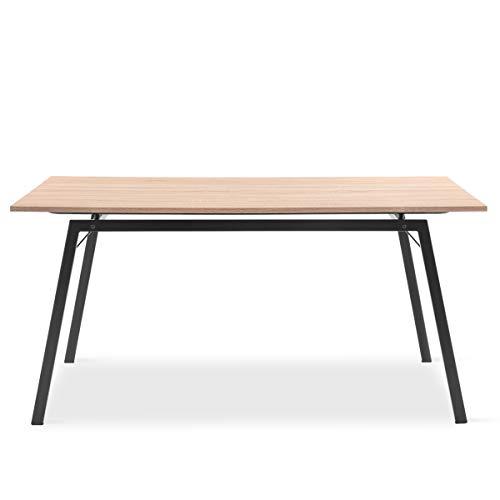 Mc Haus GASHIRA - Mesa Rectangular Comedor de madera Natural con estructura de Metal Negro mate, Mesa Cocina Salón Diseño Moderno 160x80x75cm