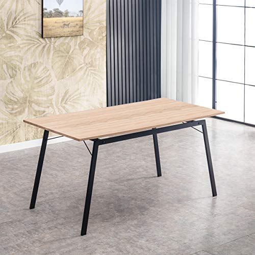 Mc Haus GASHIRA - Mesa Rectangular Comedor de madera Natural con estructura de Metal Negro mate, Mesa Cocina Salón Diseño Moderno 160x80x75cm