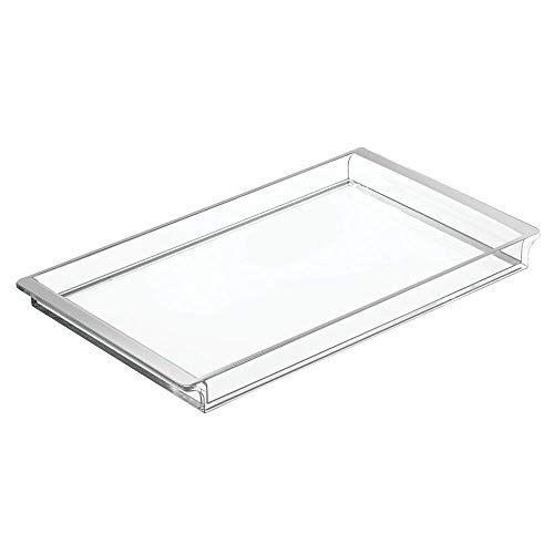 mDesign Bandeja organizadora para cosméticos – Elegante Organizador de baño para lociones, cosméticos, Accesorios, etc. – Organizador de Maquillaje de plástico para el baño – Transparente/Plateado