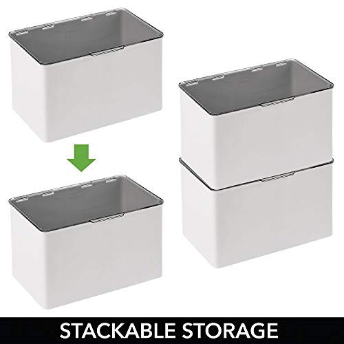 mDesign Caja con tapa para la cocina, la despensa o el despacho – Cajones de plástico sin BPA apilables – Cajas de ordenación compactas para artículos del hogar – gris claro y transparente