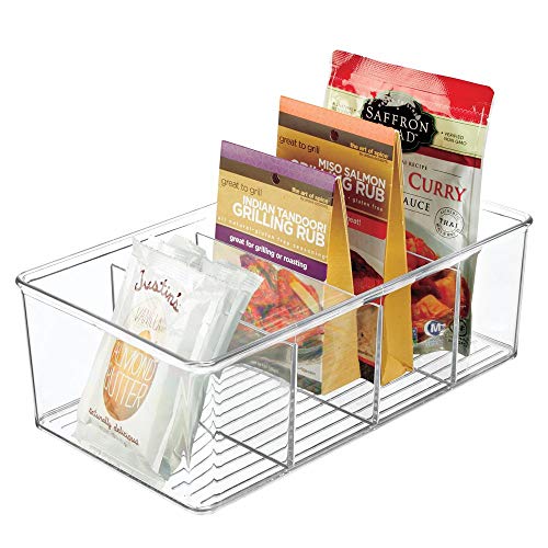 mDesign Caja de almacenaje – Caja organizadora apilable con 4 compartimentos para guardar alimentos – Moderno organizador de cocina para sobres de sopa, especias y mucho más – transparente