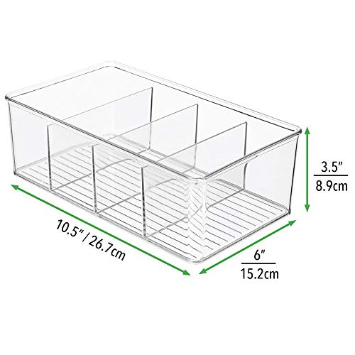 mDesign Caja de almacenaje – Caja organizadora apilable con 4 compartimentos para guardar alimentos – Moderno organizador de cocina para sobres de sopa, especias y mucho más – transparente