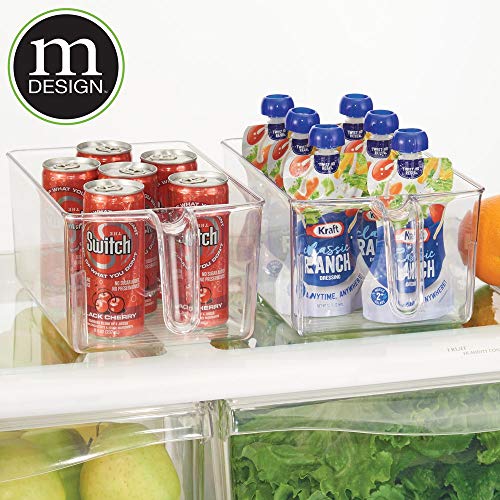 mDesign Caja de almacenamiento de plástico – Ideal para el almacenaje en la cocina, el armario o como organizador de frigorífico – Caja organizadora abierta con asa incorporada – transparente