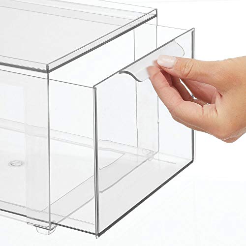 mDesign Caja de plástico transparente – Organizador de armarios apilable y rígido con cajón extraíble – Caja para guardar zapatos, accesorios y otros objetos – transparente