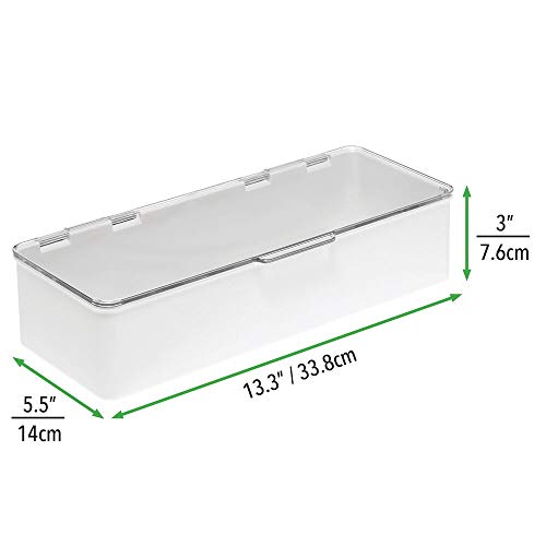 mDesign Cajón de plástico sin BPA – Caja con tapa de diseño apilable, ideal para organizar la cocina, la habitación infantil o el baño – Cajas de ordenación multiusos – blanco y transparente