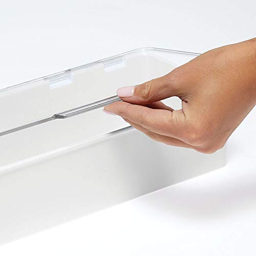 mDesign Cajón de plástico sin BPA – Caja con tapa de diseño apilable, ideal para organizar la cocina, la habitación infantil o el baño – Cajas de ordenación multiusos – blanco y transparente