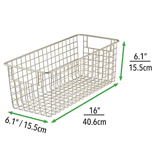 mDesign - Cesta almacenaje con asas color plateado - Organizador cocina de acero de alta calidad - Ideal para el baño, cocina o despensa