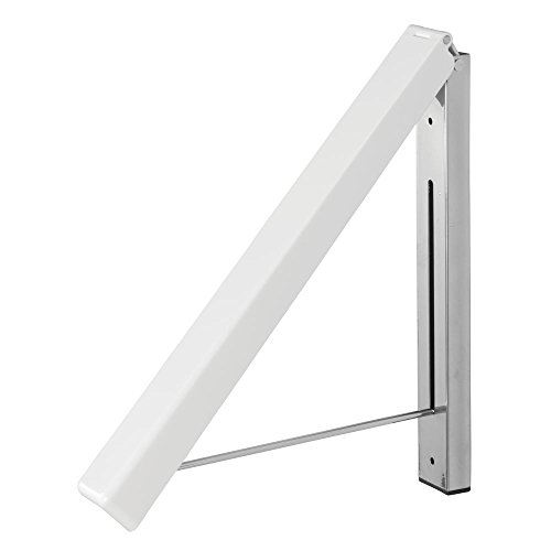 mDesign Colgador de ropa abatible para tendedero – Escuadra metálica para prendas que se van a enviar a la tintorería – Perchero de pared plegable con barra para colgar perchas de ropa – blanco