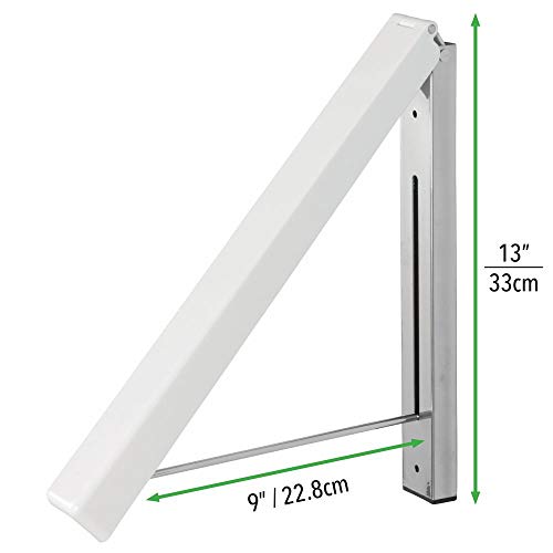 mDesign Colgador de ropa abatible para tendedero – Escuadra metálica para prendas que se van a enviar a la tintorería – Perchero de pared plegable con barra para colgar perchas de ropa – blanco