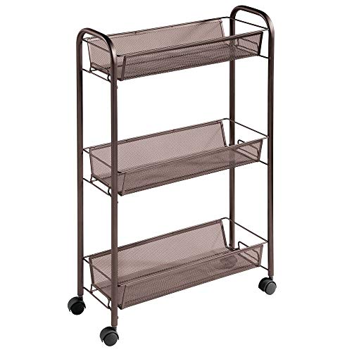 mDesign Estantería con Ruedas para lavadero – Compacto Mueble Auxiliar para Guardar detergente, quitamanchas, etc. – Práctico Carro de lavandería en Metal con Tres estantes Estrechos – Color Bronce