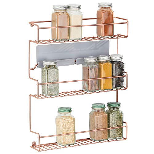 mDesign Estantería metálica – Especieros de cocina autoadhesivos con 3 niveles para montaje en pared – Ideal como organizador de especias para la cocina y la despensa – color cobre