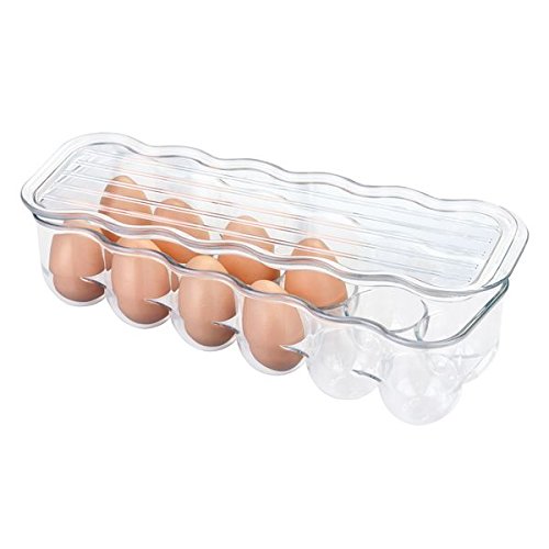 mDesign Huevera de plástico para la nevera – Envase para huevos con tapa con capacidad para 12 huevos – El complemento de cocina imprescindible – Color: transparente