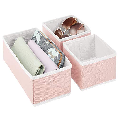 mDesign Juego de 12 Cajas organizadoras – Cestas de Tela de Diferentes tamaños para cajones – Organizadores para armarios para Guardar Calcetines, Ropa Interior y más – Rosa/Blanco