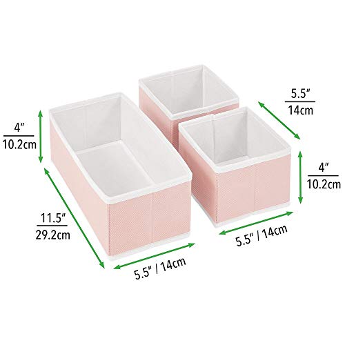 mDesign Juego de 12 Cajas organizadoras – Cestas de Tela de Diferentes tamaños para cajones – Organizadores para armarios para Guardar Calcetines, Ropa Interior y más – Rosa/Blanco