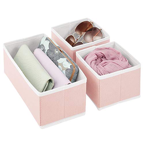 mDesign Juego de 12 Cajas organizadoras – Cestas de Tela de Diferentes tamaños para cajones – Organizadores para armarios para Guardar Calcetines, Ropa Interior y más – Rosa/Blanco