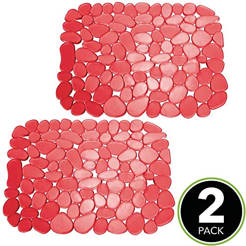 mDesign Juego de 2 alfombrillas antideslizantes y recortables – Práctico tapete de PVC para la cocina – Base para fregadero con diseño de guijarros para proteger la vajilla y el fregadero – rojo