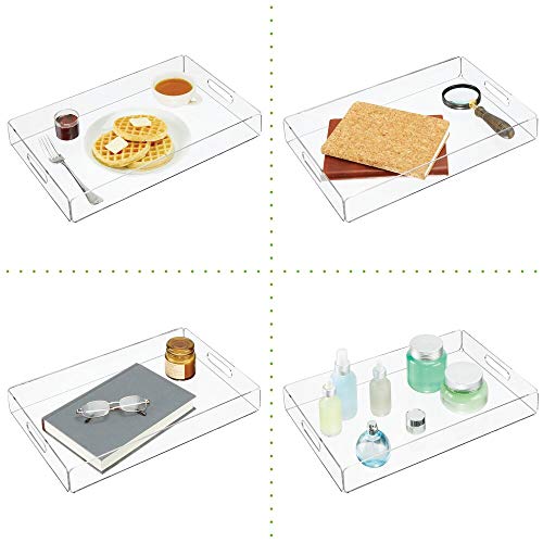 mDesign Juego de 2 bandejas de plástico – Bandeja con asas grande – Bonitas bandejas de desayuno para servir de forma elegante queso, café, etc. – transparente