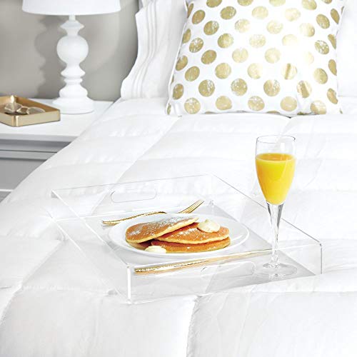 mDesign Juego de 2 bandejas de plástico – Pequeña bandeja con asas – Bonitas bandejas de desayuno para servir de forma elegante queso, café, etc. – transparente