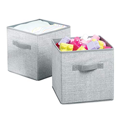 mDesign Juego de 2 Cajas para almacenar Juguetes – Cajas de Tela cuadradas para la habitación Infantil y el Dormitorio – Cestas de Juguetes con Asas Fabricadas con Polipropileno Transpirable – Gris