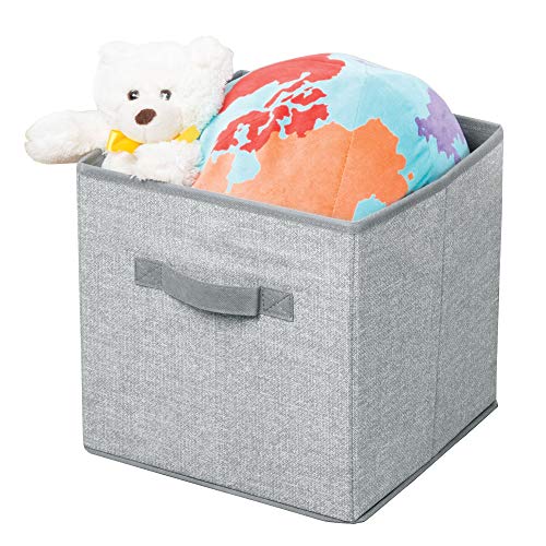 mDesign Juego de 2 Cajas para almacenar Juguetes – Cajas de Tela cuadradas para la habitación Infantil y el Dormitorio – Cestas de Juguetes con Asas Fabricadas con Polipropileno Transpirable – Gris