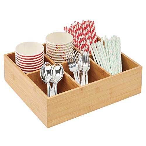 mDesign Juego de 2 cajas para té – Elegante caja organizadora con 6 compartimentos de bambú y tapa de acrílico – Caja de madera con tapa para infusiones, coladores, especias, etc. – color natural