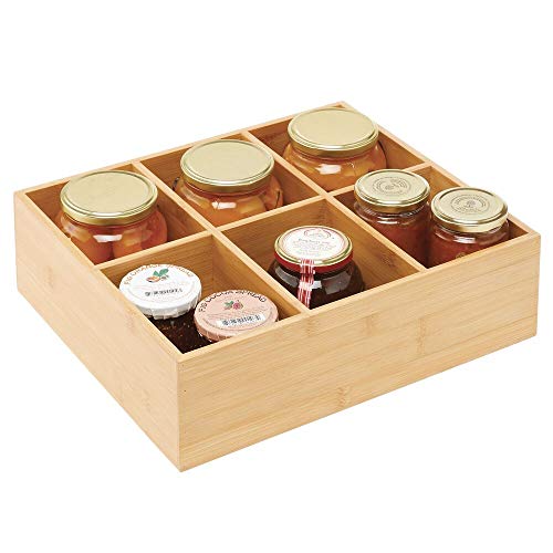 mDesign Juego de 2 cajas para té – Elegante caja organizadora con 6 compartimentos de bambú y tapa de acrílico – Caja de madera con tapa para infusiones, coladores, especias, etc. – color natural