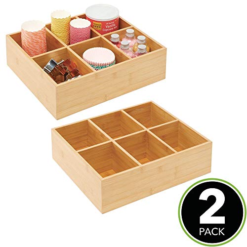 mDesign Juego de 2 cajas para té – Elegante caja organizadora con 6 compartimentos de bambú y tapa de acrílico – Caja de madera con tapa para infusiones, coladores, especias, etc. – color natural