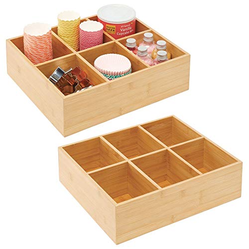 mDesign Juego de 2 cajas para té – Elegante caja organizadora con 6 compartimentos de bambú y tapa de acrílico – Caja de madera con tapa para infusiones, coladores, especias, etc. – color natural