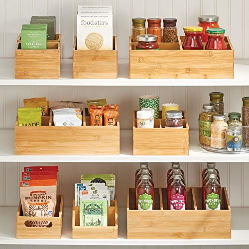 mDesign Juego de 2 cajas para té – Elegante caja organizadora con 6 compartimentos de bambú y tapa de acrílico – Caja de madera con tapa para infusiones, coladores, especias, etc. – color natural