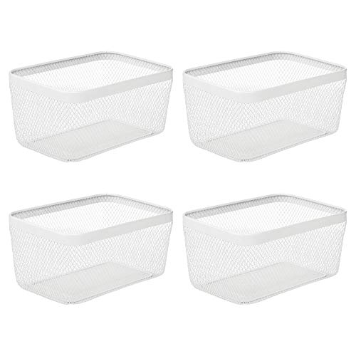 mDesign Juego de 4 cajas multiusos de metal de 30,5 cm x 22,9 cm x 15,2 cm – Organizador de cocina, despensa, baño y más – Cesta de almacenaje de alambre, compacta y universal – blanco