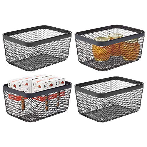 mDesign Juego de 4 cajas multiusos de metal de 30,5 cm x 22,9 cm x 15,2 cm – Organizador de cocina, despensa, baño y más – Cesta de almacenaje de alambre, compacta y universal – negro