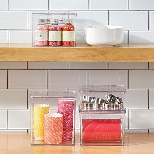 mDesign Juego de 8 Cajas de plástico con Tapa – Caja de almacenaje para Estante de Cocina y despensa – Organizador de Nevera apilable para té, café y Aperitivos – Transparente