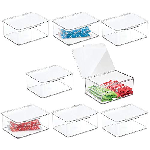 mDesign Juego de 8 Cajas de plástico con Tapa – Caja de almacenaje para Estante de Cocina y despensa – Organizador de Nevera apilable para té, café y Aperitivos – Transparente