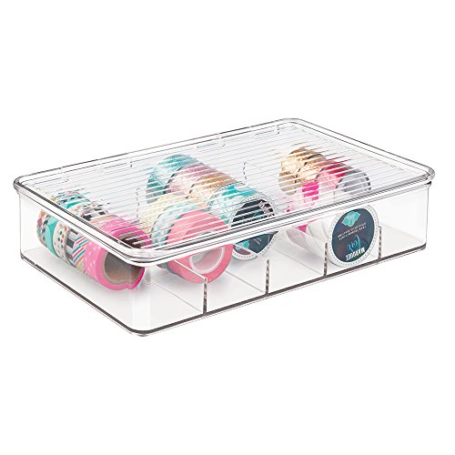 mDesign Organizador de manualidades – Fantástica caja de plástico con 5 compartimentos – Ideal para guardar goma eva, abalorios, cintas decorativas, etc. – Transparente